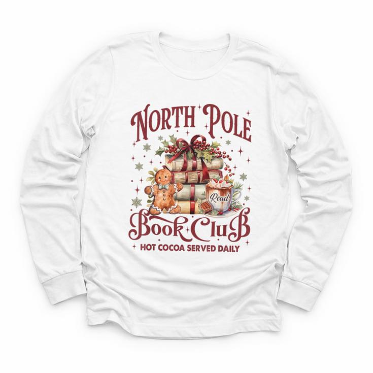 Vintage Retro North Pole Book Club Hot Cocoa Youth Long Sleeve Tee