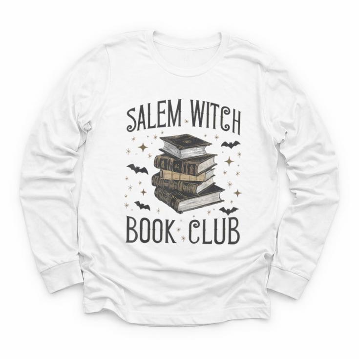 Vintage Salem Book Club Cat Bookish Spooky Halloween Youth Long Sleeve Tee