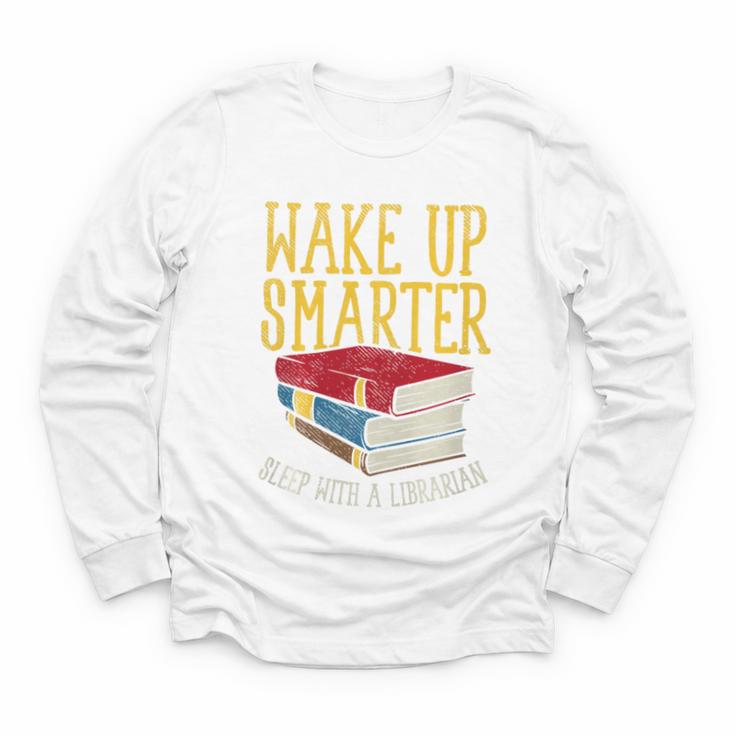 Wake Up Smarter Librarian Book Stack Premium Tri-Blend Youth Long Sleeve Tee