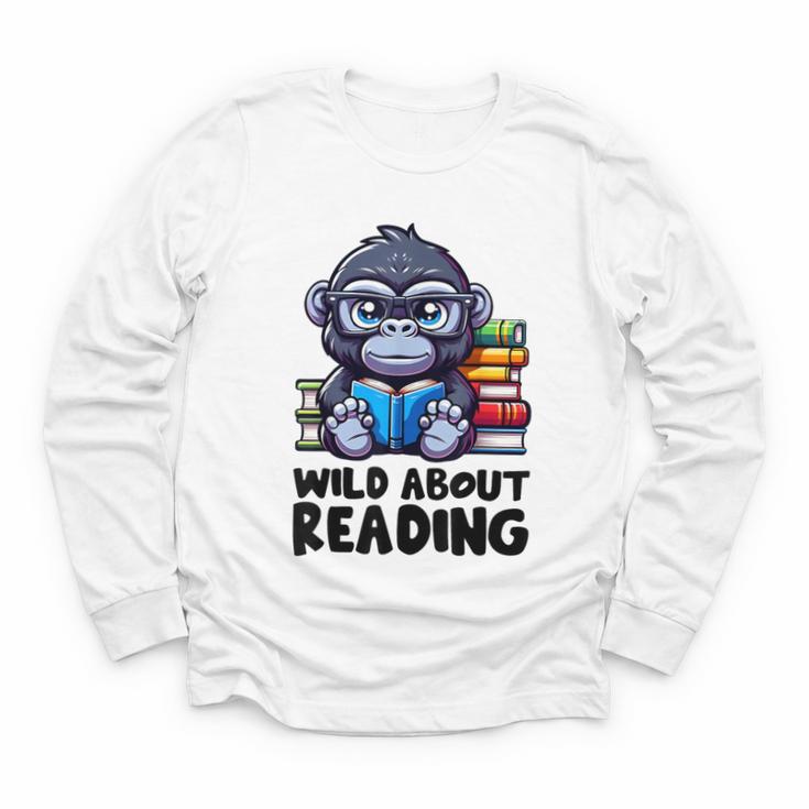 Wild About Reading Book Lover Gorilla Youth Long Sleeve Tee