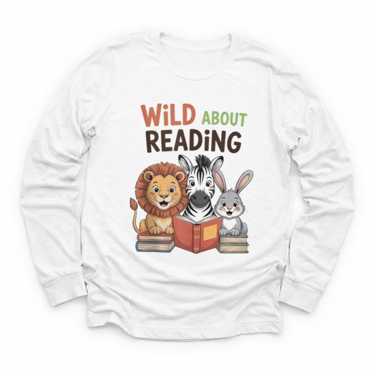 Wild About Reading Zoo Animals For Bookworm Book Reader Youth Long Sleeve Tee