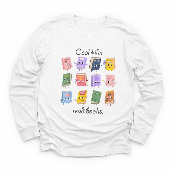Women Cool Kids Read Books Teacher Back To School Librarian Youth Long Sleeve Tee