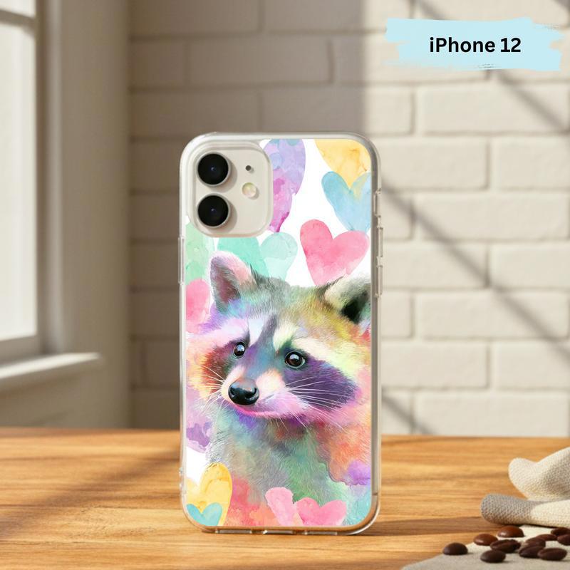 Rainbow Raccoon Watercolor Heart Aura Phone Case IPhone Rainbow Raccoon Watercolor Heart Aura Phone Case IPhone