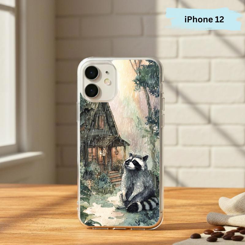 Rainbow Rainy Day Raccoon Cottage Mood Phone Case IPhone