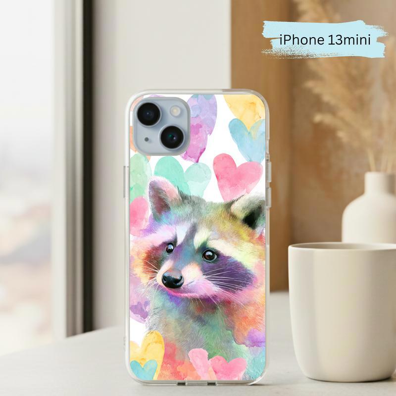 Rainbow Raccoon Watercolor Heart Aura Phone Case IPhone Rainbow Raccoon Watercolor Heart Aura Phone Case IPhone