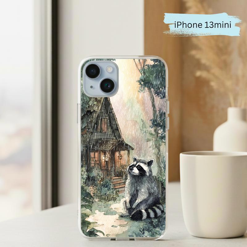 Rainbow Rainy Day Raccoon Cottage Mood Phone Case IPhone