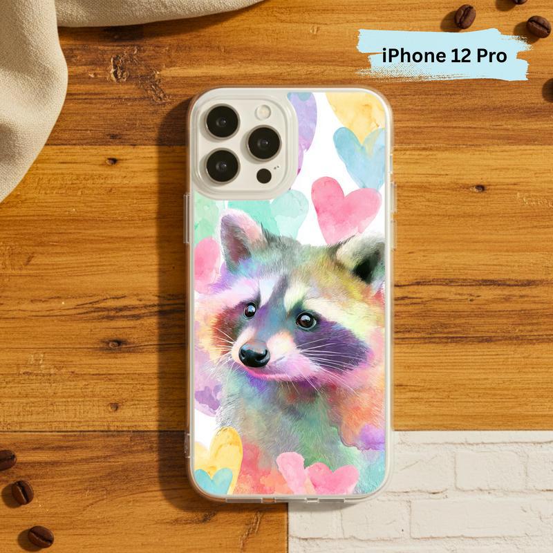 Rainbow Raccoon Watercolor Heart Aura Phone Case IPhone Rainbow Raccoon Watercolor Heart Aura Phone Case IPhone