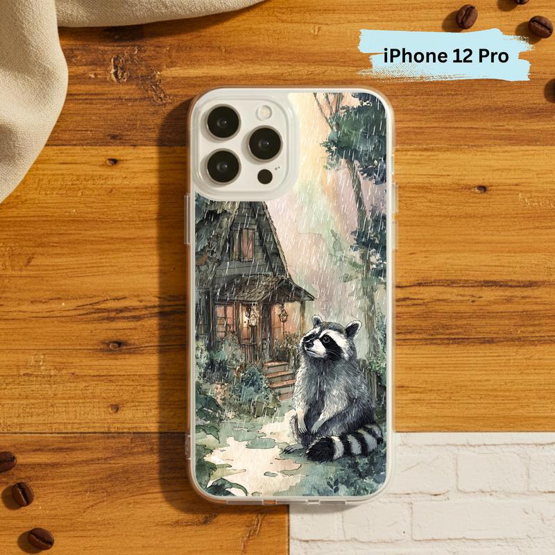 Rainbow Rainy Day Raccoon Cottage Mood Phone Case IPhone
