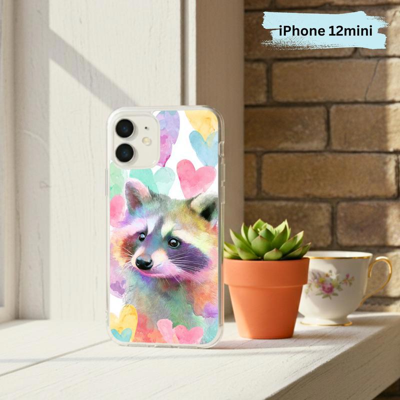 Rainbow Raccoon Watercolor Heart Aura Phone Case IPhone Rainbow Raccoon Watercolor Heart Aura Phone Case IPhone