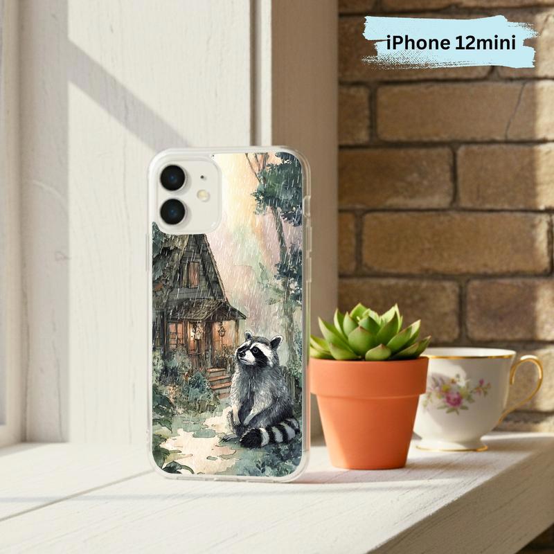Rainbow Rainy Day Raccoon Cottage Mood Phone Case IPhone