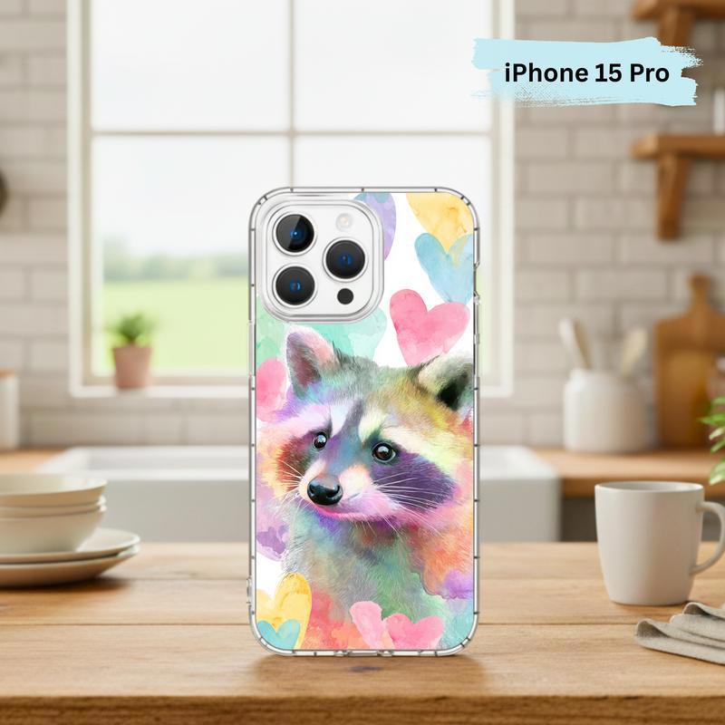 Rainbow Raccoon Watercolor Heart Aura Phone Case IPhone Rainbow Raccoon Watercolor Heart Aura Phone Case IPhone