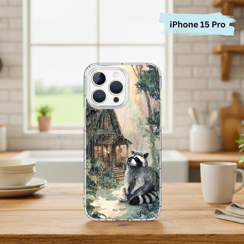 Rainbow Rainy Day Raccoon Cottage Mood Phone Case IPhone