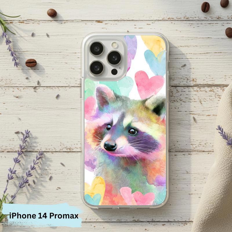 Rainbow Raccoon Watercolor Heart Aura Phone Case IPhone Rainbow Raccoon Watercolor Heart Aura Phone Case IPhone