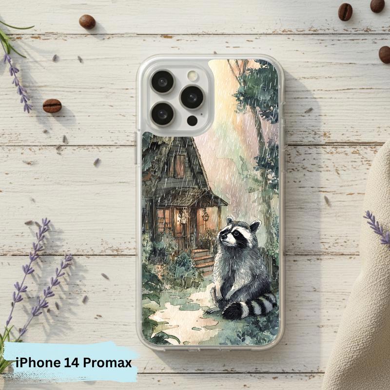 Rainbow Rainy Day Raccoon Cottage Mood Phone Case IPhone
