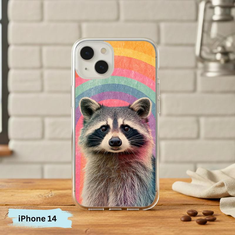 Rainbow Raccoon Groovy Smile Phone Case IPhone Rainbow Raccoon Groovy Smile Phone Case IPhone