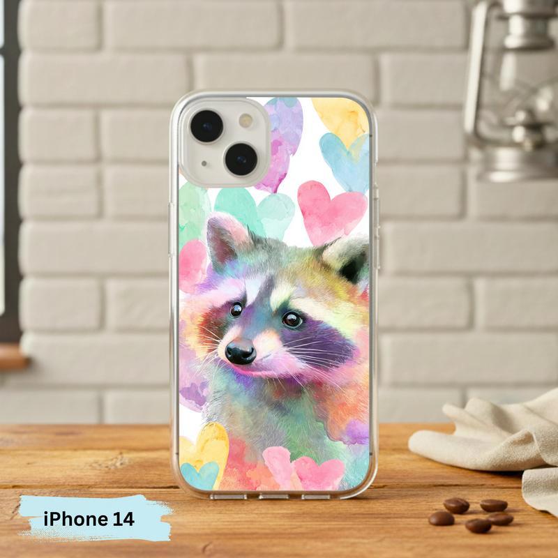 Rainbow Raccoon Watercolor Heart Aura Phone Case IPhone Rainbow Raccoon Watercolor Heart Aura Phone Case IPhone