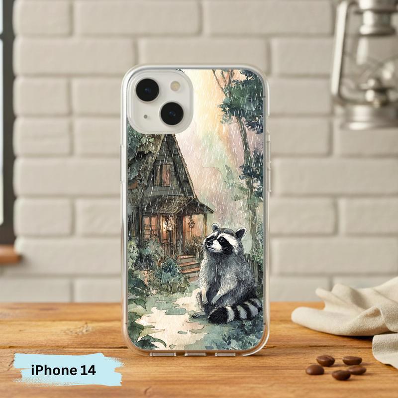 Rainbow Rainy Day Raccoon Cottage Mood Phone Case IPhone