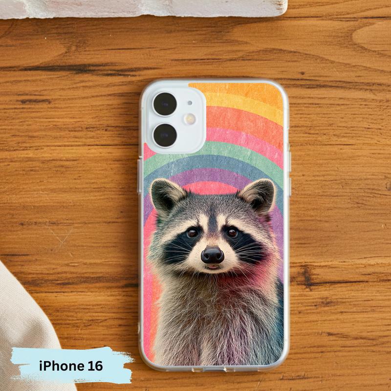 Rainbow Raccoon Groovy Smile Phone Case IPhone Rainbow Raccoon Groovy Smile Phone Case IPhone