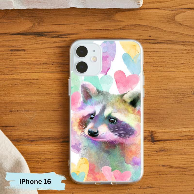 Rainbow Raccoon Watercolor Heart Aura Phone Case IPhone Rainbow Raccoon Watercolor Heart Aura Phone Case IPhone