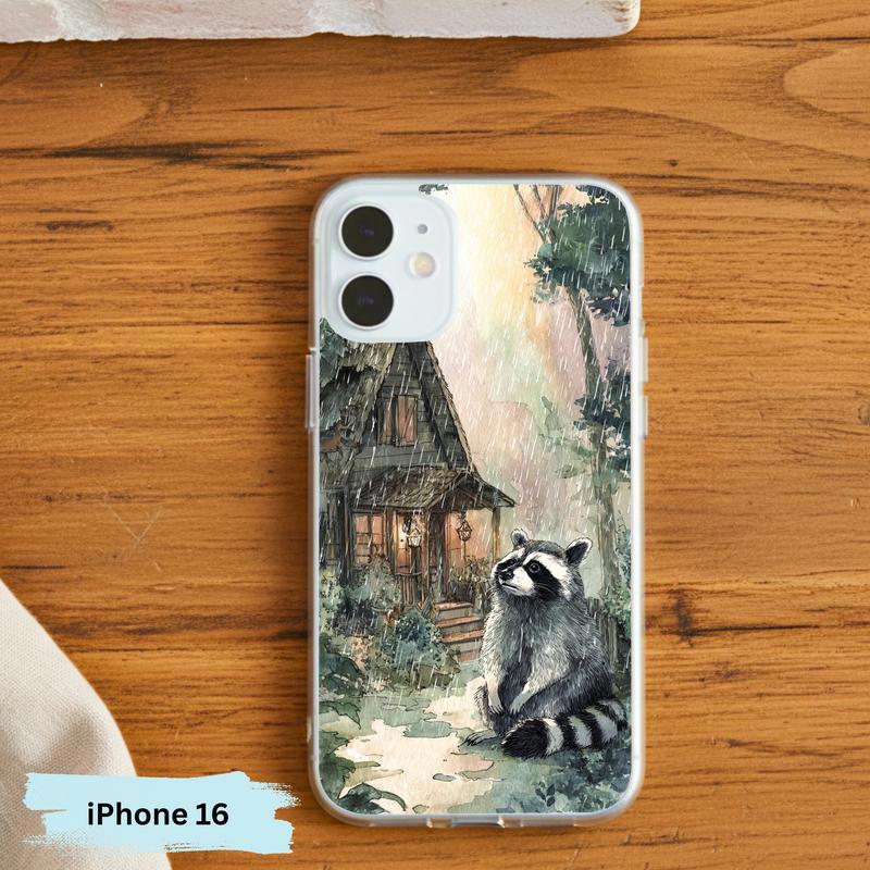 Rainbow Rainy Day Raccoon Cottage Mood Phone Case IPhone