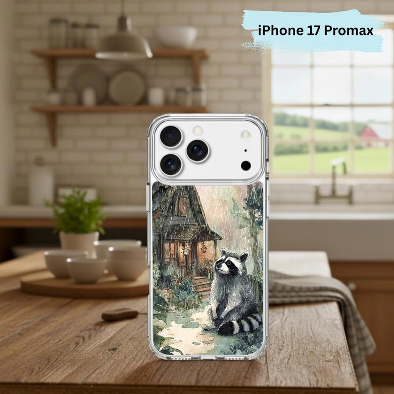 Rainbow Rainy Day Raccoon Cottage Mood Phone Case IPhone