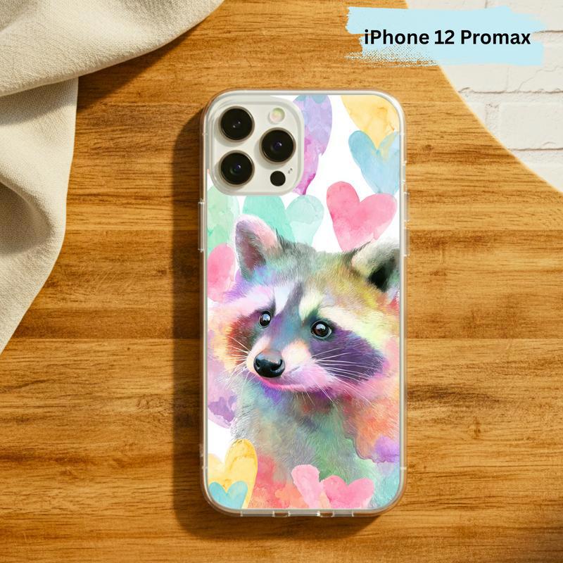 Rainbow Raccoon Watercolor Heart Aura Phone Case IPhone Rainbow Raccoon Watercolor Heart Aura Phone Case IPhone