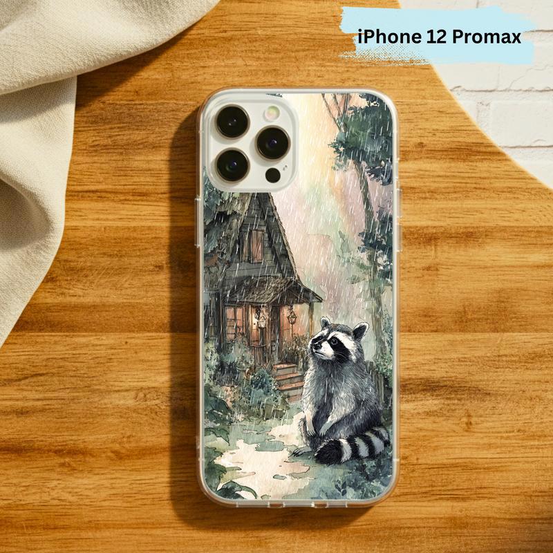 Rainbow Rainy Day Raccoon Cottage Mood Phone Case IPhone