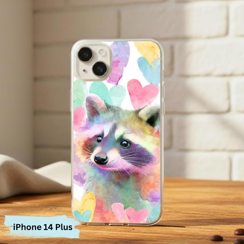 Rainbow Raccoon Watercolor Heart Aura Phone Case IPhone Rainbow Raccoon Watercolor Heart Aura Phone Case IPhone