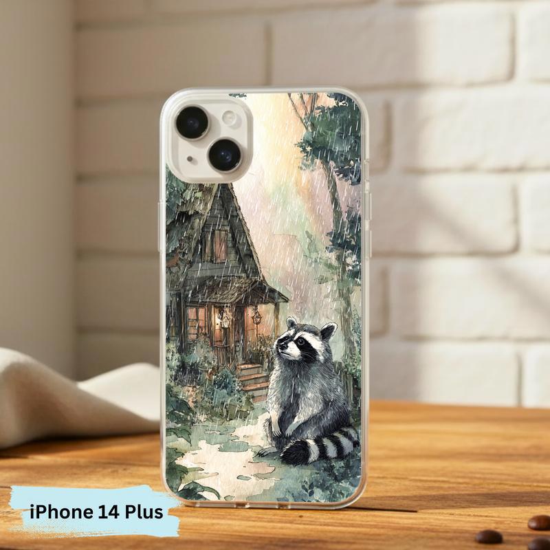 Rainbow Rainy Day Raccoon Cottage Mood Phone Case IPhone