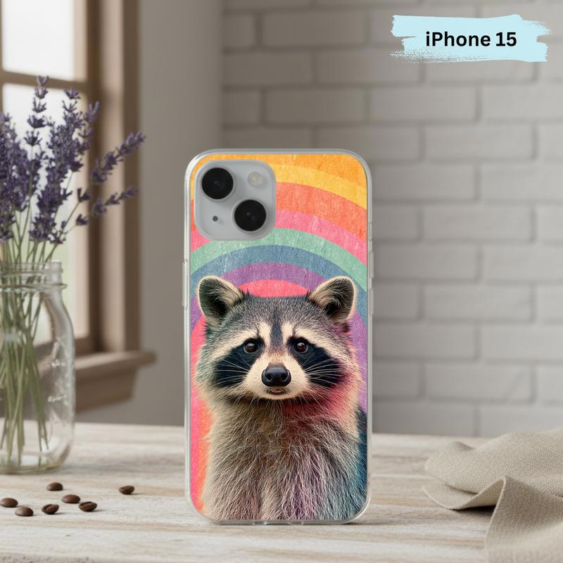 Rainbow Raccoon Groovy Smile Phone Case IPhone Rainbow Raccoon Groovy Smile Phone Case IPhone
