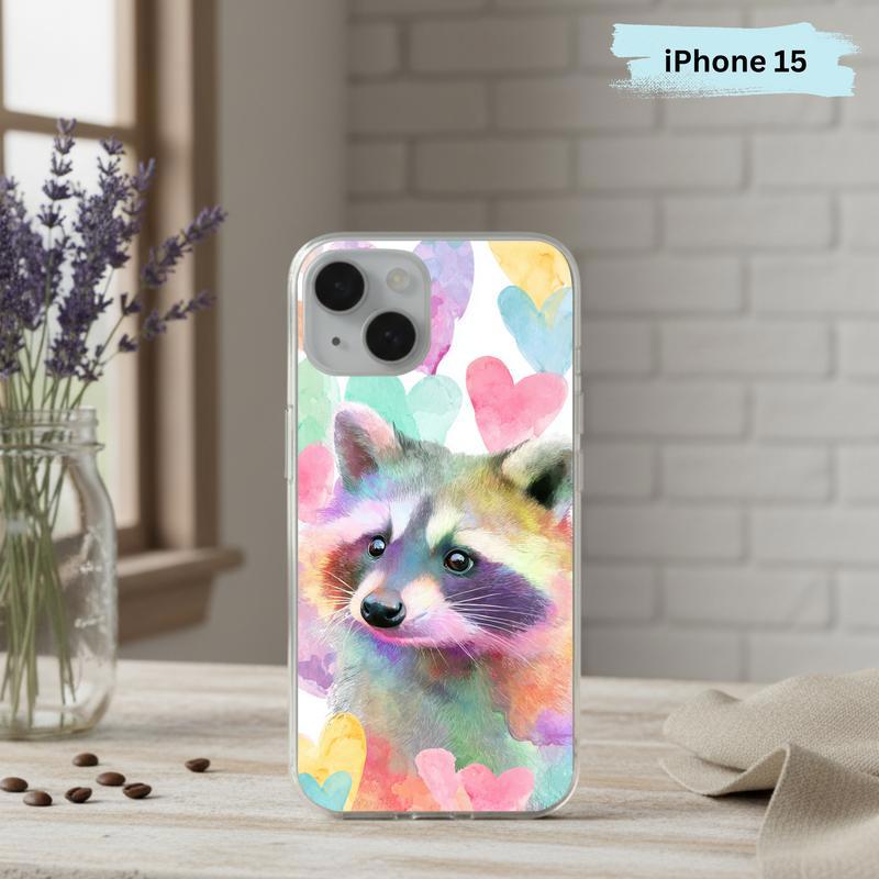 Rainbow Raccoon Watercolor Heart Aura Phone Case IPhone Rainbow Raccoon Watercolor Heart Aura Phone Case IPhone