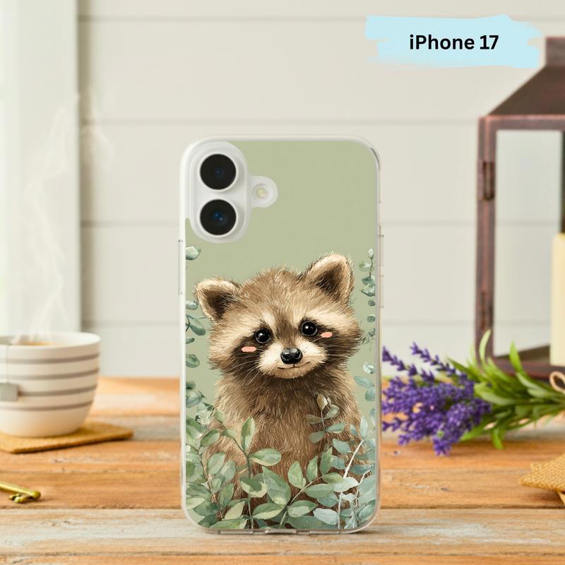 Baby Raccoon With Tiny Mushrooms Phone Case IPhone - Raccsy