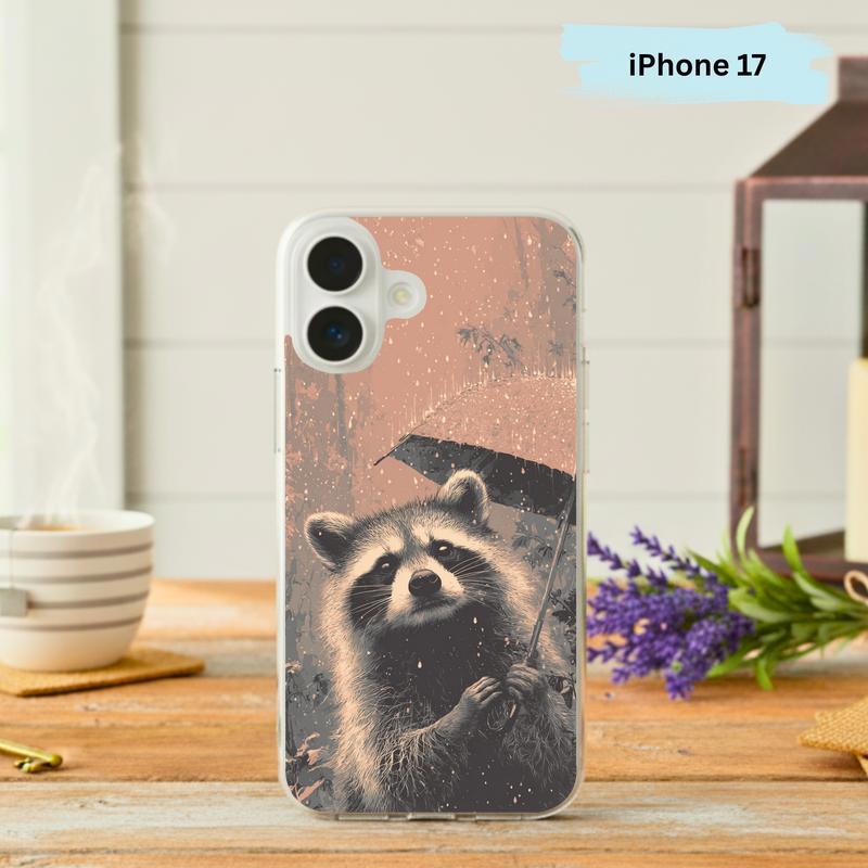 Kawaii Rainy Day Raccoon, Retro Stormy Smile Phone Case IPhone - Raccsy