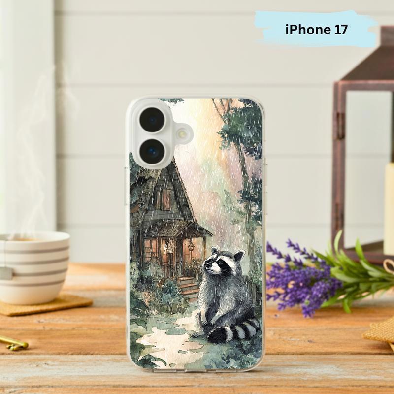 Rainbow Rainy Day Raccoon Cottage Mood Phone Case IPhone - Raccsy