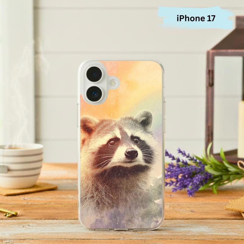 Rainbow Rainy Day Raccoon Dreamy Portrait Phone Case IPhone - Raccsy