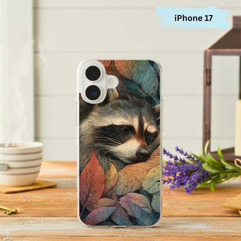 Rainbow Rainy Day Raccoon Woodland Calm Phone Case IPhone - Raccsy