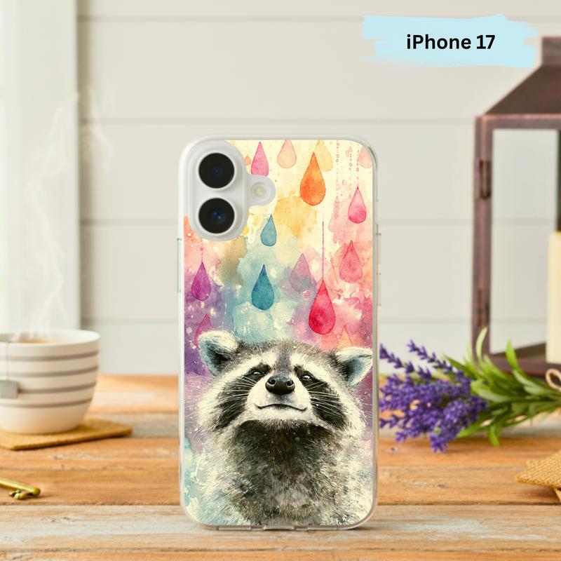 Rainy Day Raccoon, Hippy Rainbow Raindrops Phone Case IPhone - Raccsy