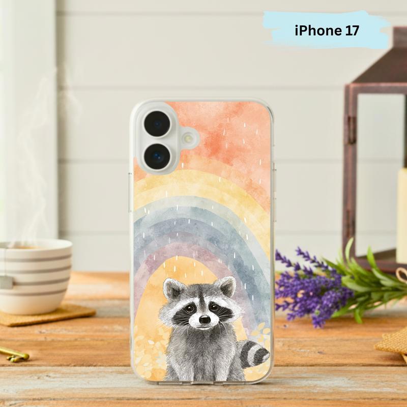 Rainy Day Raccoon, Hippy Rainbow Rainy Phone Case IPhone - Raccsy