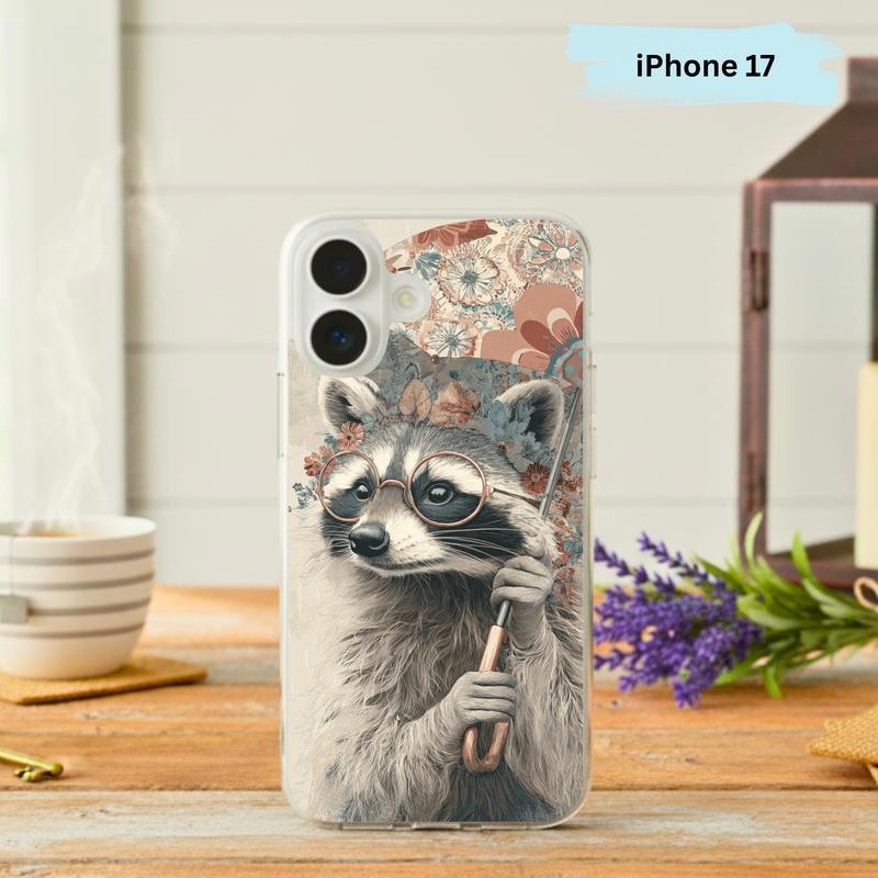 Rainy Day Raccoon, Vintage Rain Stroll Phone Case IPhone - Raccsy