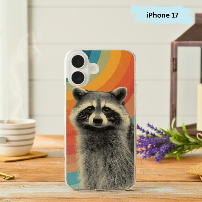 Retro Rainbow Raccoon Waves Phone Case IPhone - Raccsy