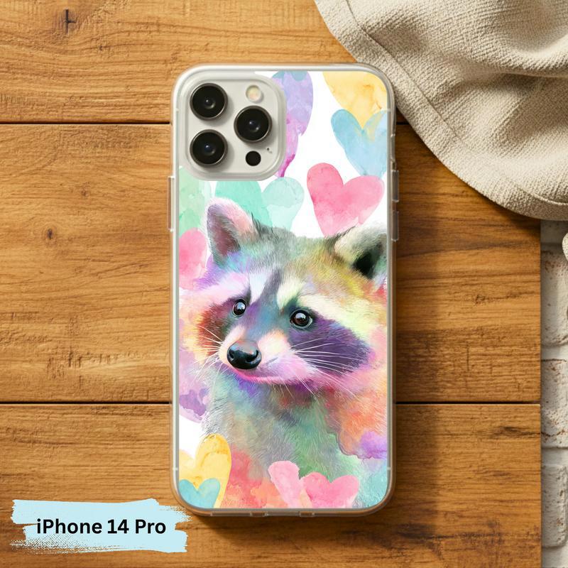 Rainbow Raccoon Watercolor Heart Aura Phone Case IPhone Rainbow Raccoon Watercolor Heart Aura Phone Case IPhone