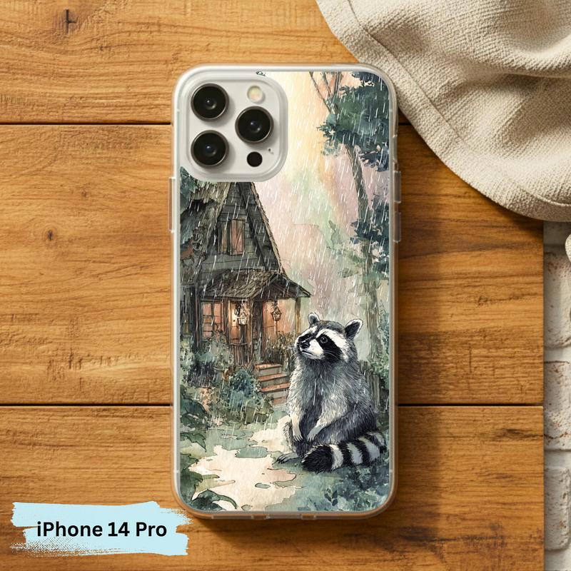 Rainbow Rainy Day Raccoon Cottage Mood Phone Case IPhone