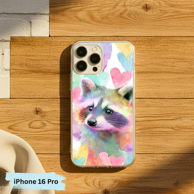 Rainbow Raccoon Watercolor Heart Aura Phone Case IPhone Rainbow Raccoon Watercolor Heart Aura Phone Case IPhone