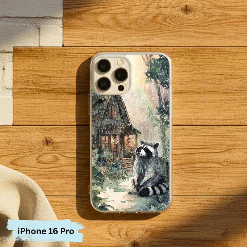 Rainbow Rainy Day Raccoon Cottage Mood Phone Case IPhone