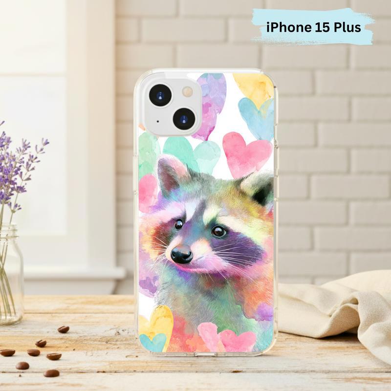 Rainbow Raccoon Watercolor Heart Aura Phone Case IPhone Rainbow Raccoon Watercolor Heart Aura Phone Case IPhone