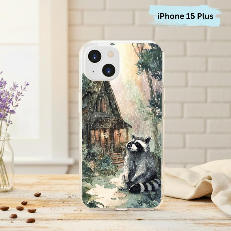 Rainbow Rainy Day Raccoon Cottage Mood Phone Case IPhone