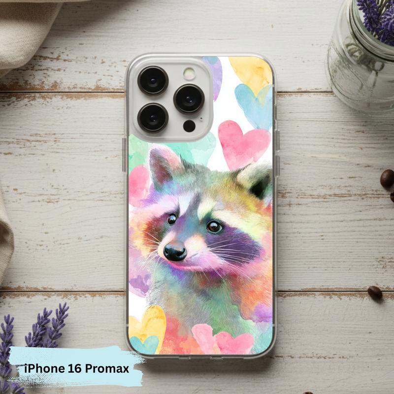 Rainbow Raccoon Watercolor Heart Aura Phone Case IPhone Rainbow Raccoon Watercolor Heart Aura Phone Case IPhone