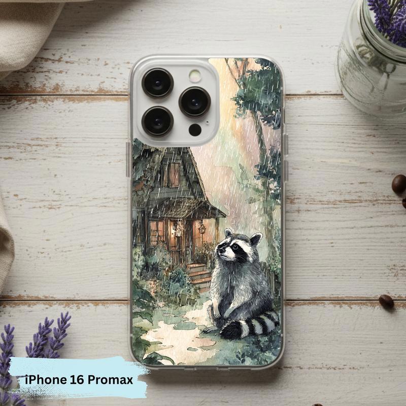 Rainbow Rainy Day Raccoon Cottage Mood Phone Case IPhone