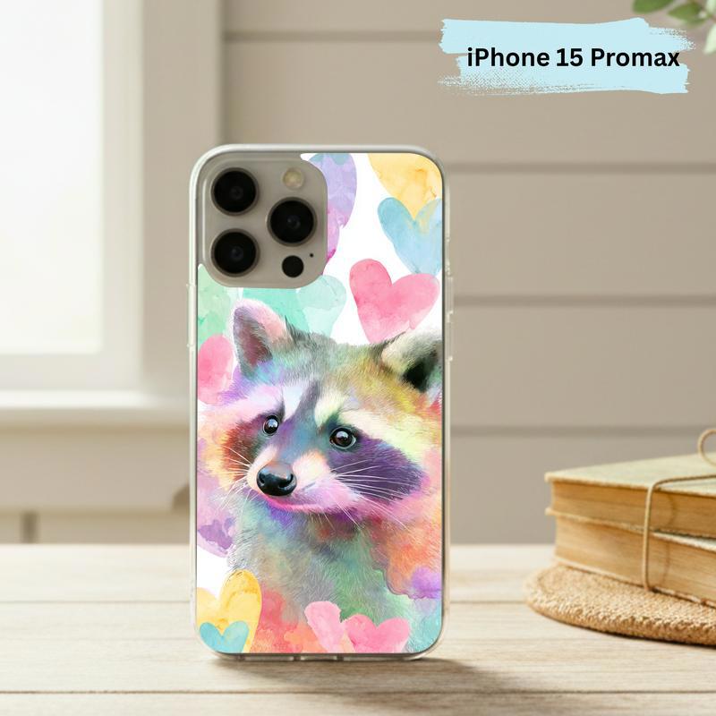 Rainbow Raccoon Watercolor Heart Aura Phone Case IPhone Rainbow Raccoon Watercolor Heart Aura Phone Case IPhone