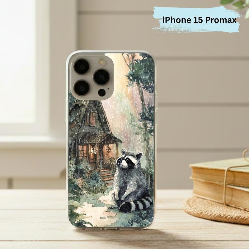 Rainbow Rainy Day Raccoon Cottage Mood Phone Case IPhone